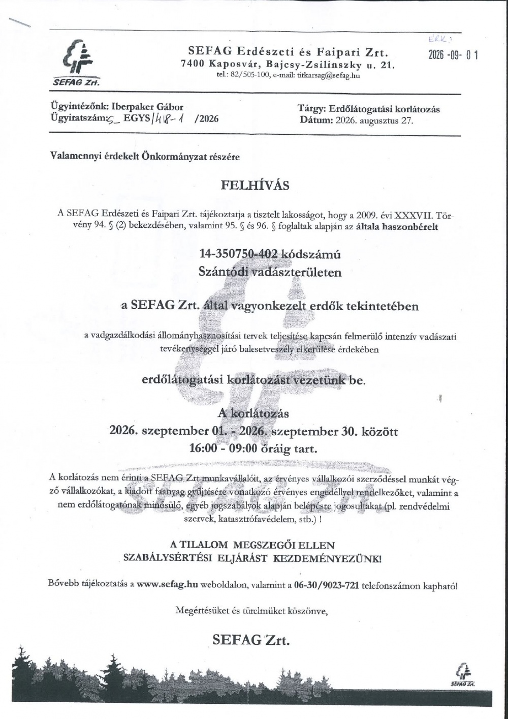 Erdőlátogatási tilalom